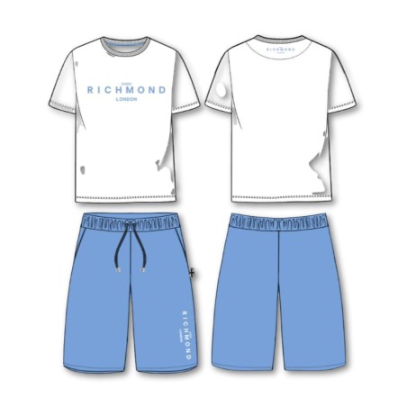 Ensemble T-shirt et bermuda John Richmond - Blanc-Bleu