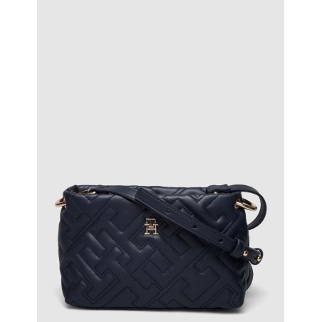 TOMMY HILFIGER. Sac à main en tissu et cuir souple noire…